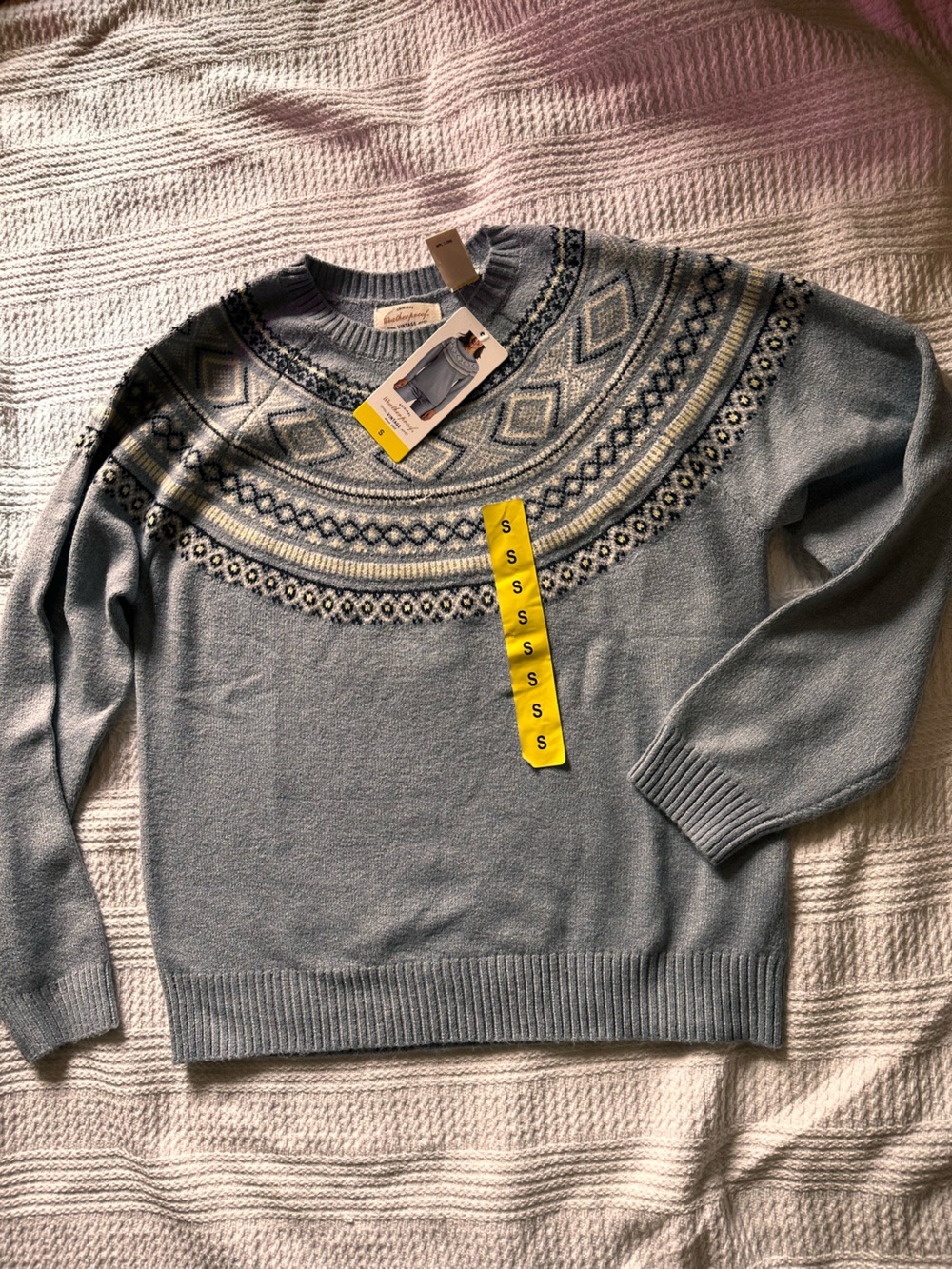 Vintage-Inspired Light Blue Fair Isle Turtleneck Sweater